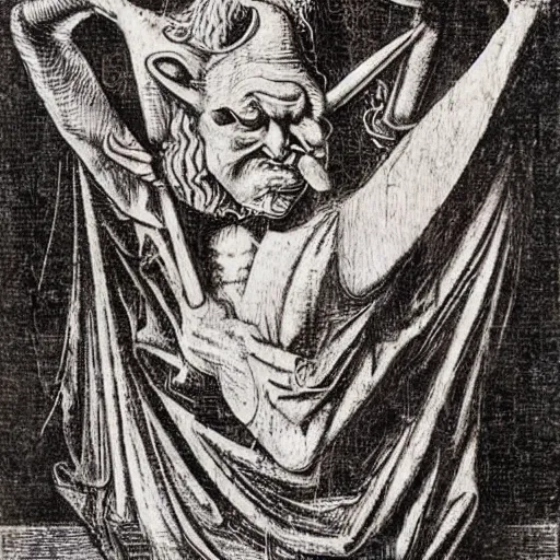 Image similar to devil by leonardo davinci and mc escher