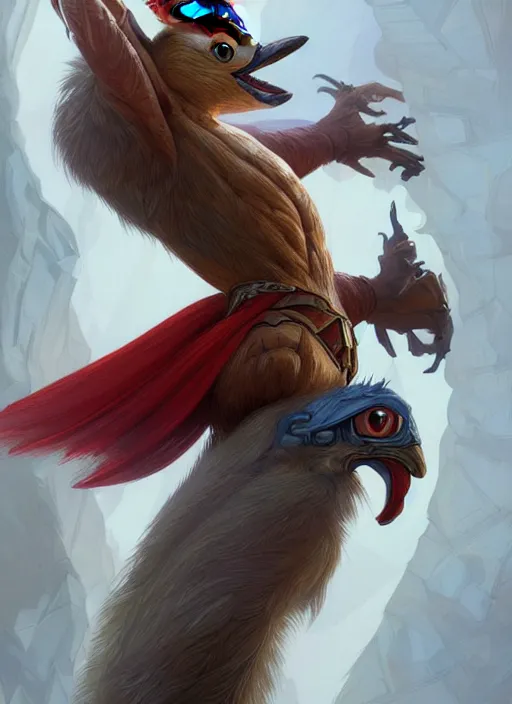 Prompt: portrait of aggressive woody the woodpecker, d & d, muscular! spaceship, intricate, elegant, highly detailed, digital painting, artstation, concept art, smooth, sharp focus, illustration, art by artgerm and greg rutkowski and alphonse mucha