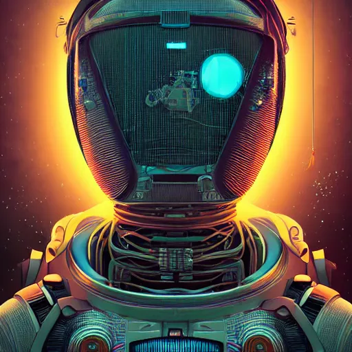 Image similar to intricate mechanical transformer astronaut portrait by yoshitomo nara, by beeple, by yoshitaka amano, by victo ngai, by shaun tan, by good smile company, on cg society, 4 k wallpaper, pastel color theme, mandelbulb textures