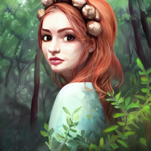 Prompt: a portrait of a pretty woman in the forest, trending on artstation and deviantart