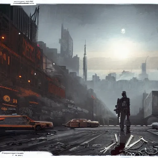 Image similar to courier from fallout new vegas in modern new york, digital, artstation, detailed intricate ink illustration, heavenly atmosphere, digital art, overdetailed art, concept art, complementing colors, trending on artstation, cgstudio, the most beautiful image ever created, dramatic, subtle, details, award winning artwork, beautiful scenery