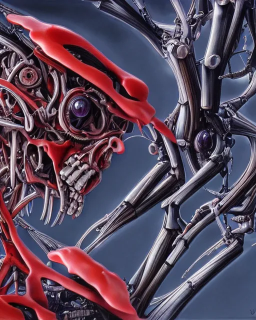 Image similar to neon genesis evangelion by yoshitaka amano, by hr giger, biomechanical, 4 k, hyper detailed, hyperrealism, anime, deviantart, artstation