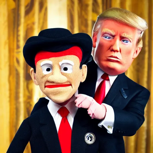 Image similar to donald trump as a ventriloquist dummy, jeff dunham, highly detailed, high quality, high resolution