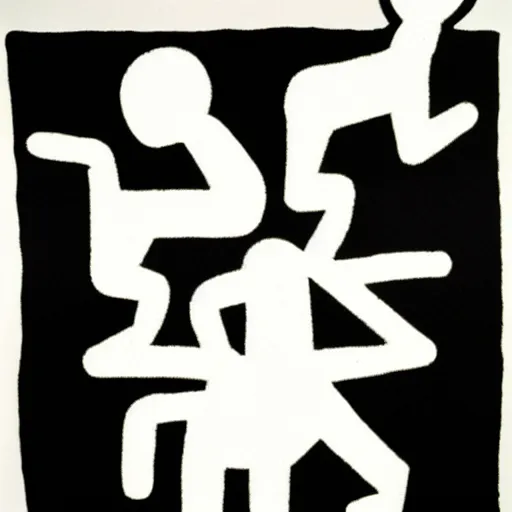 Image similar to a white dog and a black cat by keith haring