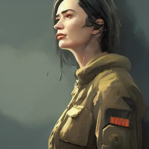 Image similar to portrait of a woman by greg rutkowski, emily blunt as an engineer, she is about 4 0 years old, wearing a utilitarian jumpsuit, highly detailed portrait, digital painting, artstation, concept art, smooth, sharp foccus ilustration, artstation hq