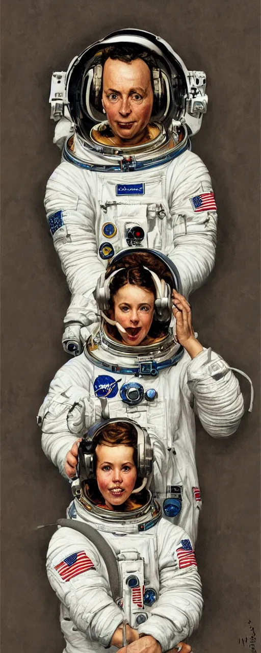 Image similar to a detailed portrait of an astronaut wearing headphone art by norman rockwell, cinematic, epic composition, hd, digital painting, digital art, concept art, illustration, comic art, stylized, masterpiece, award - winning