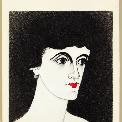 Prompt: Female Portrait, by Aubrey Beardsley.