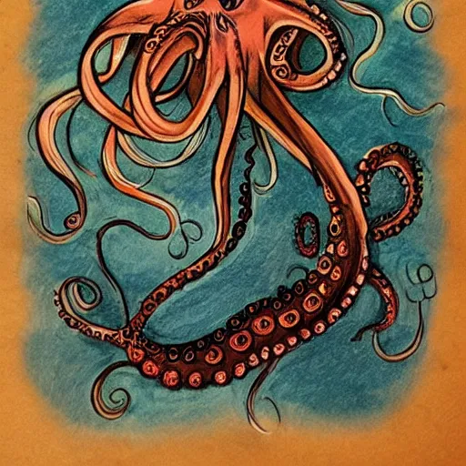 Prompt: octopus wrapped around a mermaid pinup, drawing