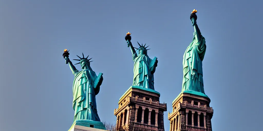 Prompt: low angle shot of the amazing statue of liberty in new york, usa