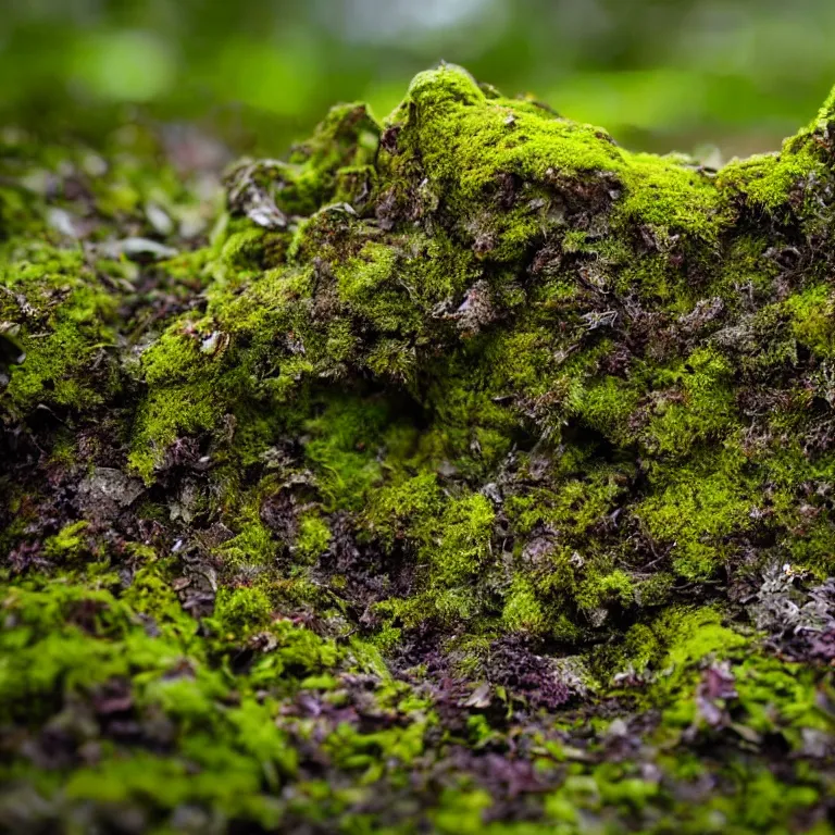 Image similar to a lichens and moss close-up various fungus, mushrooms and plants, inside the picture is infinity, Atmospheric phenomenon, artistic photography, muted colors, conceptual, long exposure outside the city, volumetric light