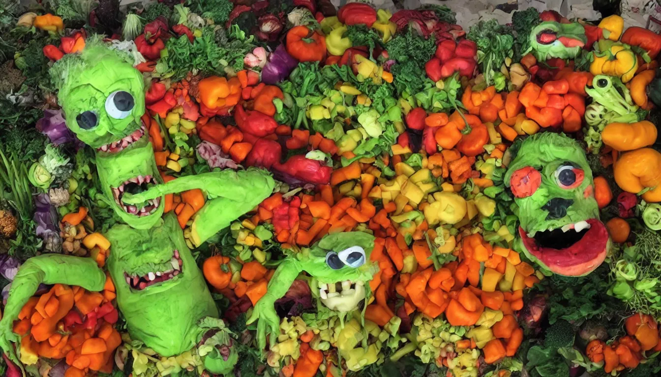 Prompt: horrible monster made out of vegetables