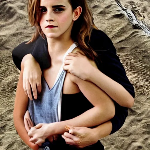 Image similar to emma watson putting a bear in a sleeper hold