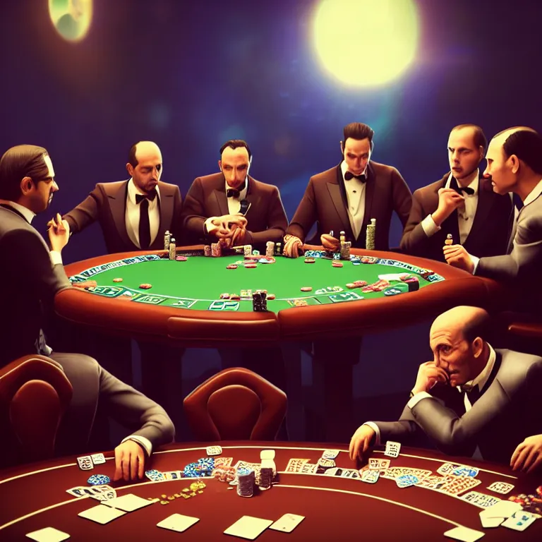 Image similar to Three mafiosi playing poker in open cosmos, star systems are visible in the background. Extremely high details, realistic, fantastic octane render, cinematic, hyperrealism, 8k, masterpiece