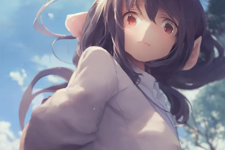 Image similar to cute anime rat girl with rat ears and tail, single subject, scenic full shot, ambient lighting, detailed face, by makoto shinkai, stanley artgerm lau, wlop, rossdraws