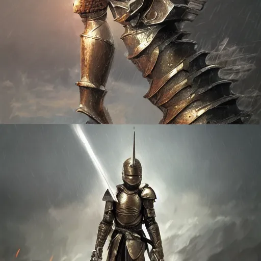 Image similar to a knight of heaven wearing heavy armor on a battlefield, au naturel, hyper detailed, digital art, trending in artstation, cinematic lighting, studio quality, smooth render, unreal engine 5 rendered, octane rendered, art style by klimt and nixeu and ian sprigger and wlop and krenz cushart