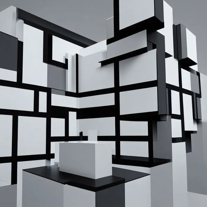 Image similar to 3 d futuristic environment, piet mondrian, shapes