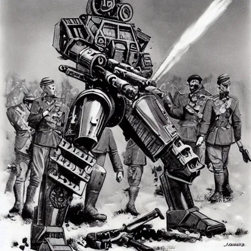 Image similar to wwi deiselpunk soviet mecha propaganda art by james gurney