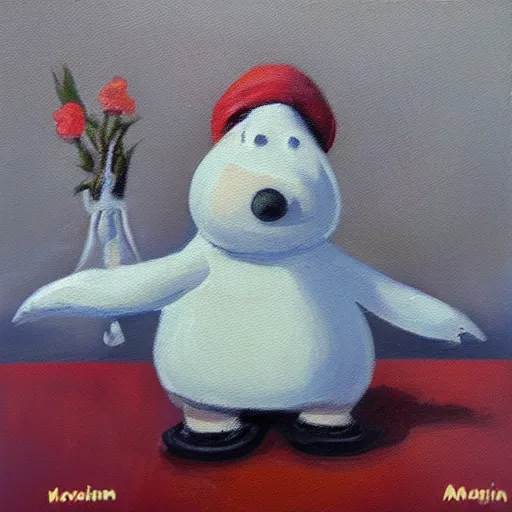 Prompt: moomin, oil painting