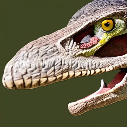 Image similar to a photograph of a velociraptor with feathers