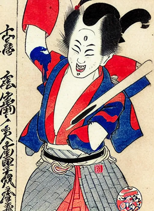 Image similar to harley quinn as a yokai illustrated by kawanabe kyosai and toriyama sekien