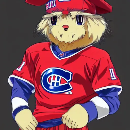 Image similar to anime Portrait of Youppi the Habs Montreal Canadiens Mascot as a very cute powerful and friendly pokemon, highly detailed anime, high evolution, 1990s, legendary, smooth, sharp focus, dynamic lighting, intricate, trending on ArtStation, illustration pokemon, art by WLOP