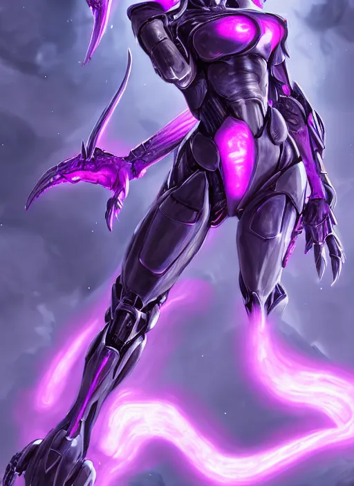 Image similar to cinematic goddess body shot, galactic sized beautiful stunning hot anthropomorphic robot mecha female dragon, sleek dragon head, metal ears, led purple eyes, smooth fuschia skin, smooth silver armor, floating in space, epic proportions, epic size, epic detail, furry art, dragon art, giantess art, warframe fanart, furaffinity, octane