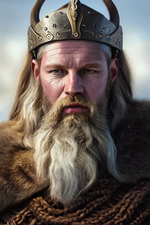 Prompt: Portrait of a Viking king, wide angle, super highly detailed, professional digital painting, artstation, concept art, smooth, sharp focus, no blur, no dof, extreme illustration, Unreal Engine 5, Photorealism, HD quality, 8k resolution, cinema 4d, 3D, beautiful, cinematic, art by artgerm and greg rutkowski and alphonse mucha and loish and WLOP