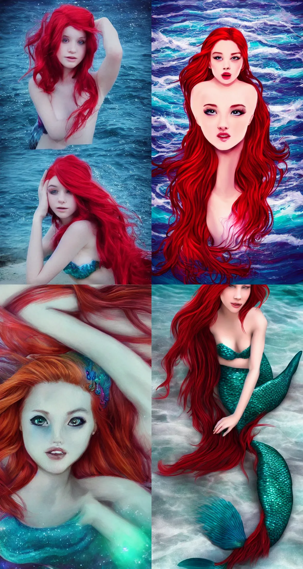 Prompt: mermaid with red hair, teen girl, in real life, photorealistic, uplight