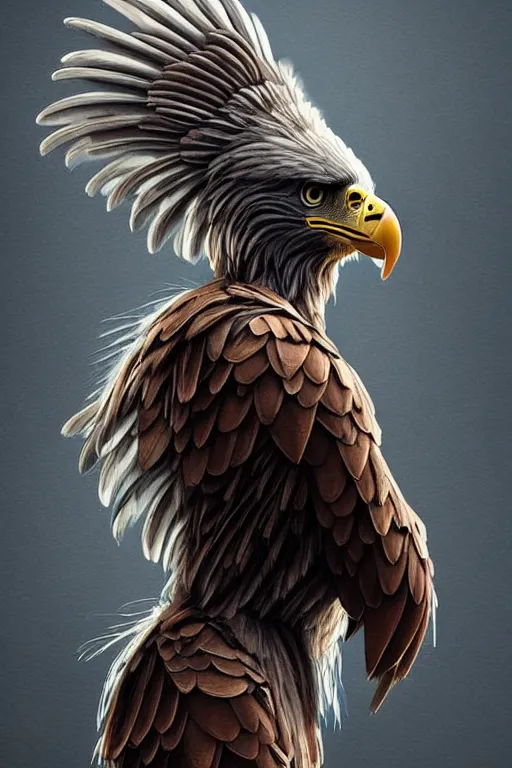 Image similar to epic professional digital art of sitting female human - eagle hybrid wearing human air force jumpsuit, humanoid feathered head, eagle beak, by lisa roet, reyna rochin, ignacio fernandez rios, leesha hannigan, wayne haag, artstation, cgsocietywlop, epic, much wow, much detail, gorgeous, detailed, 4 k