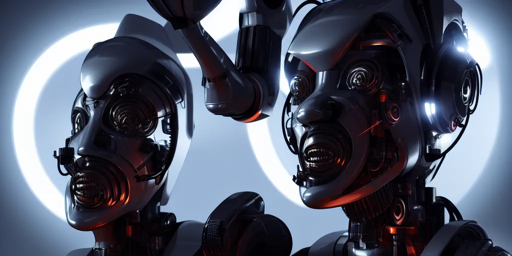 Image similar to s y m b i o s i s, female cyborg, octane render, 4 k, volumtric lights