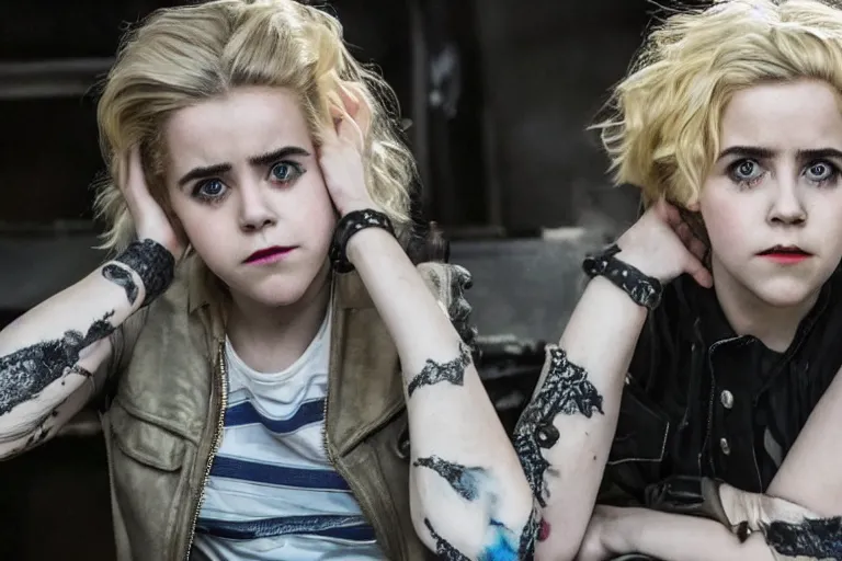 Prompt: promotional image of kiernan shipka as a punk in a new movie, detailed face, movie still frame, promotional image, imax 70 mm footage