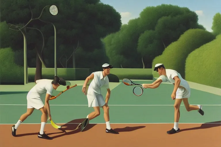 Image similar to two men playing tennis, summer afternoon, kenton nelson