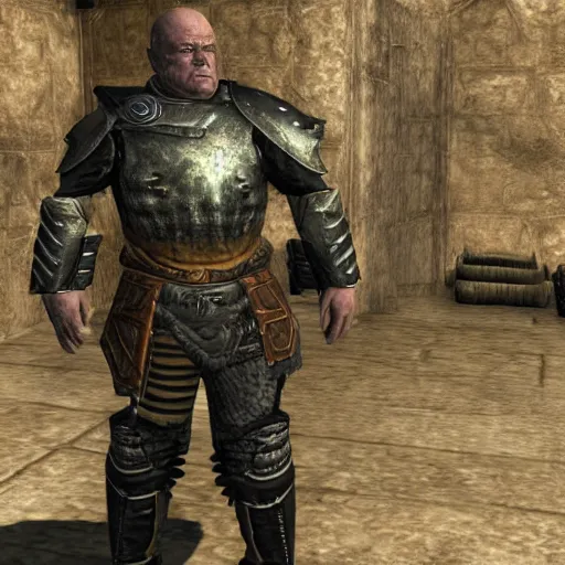 Image similar to hank schrader in skyrim, imperial town guard armor, tamriel, elder scrolls, adventuring, highly detailed, imperial legion