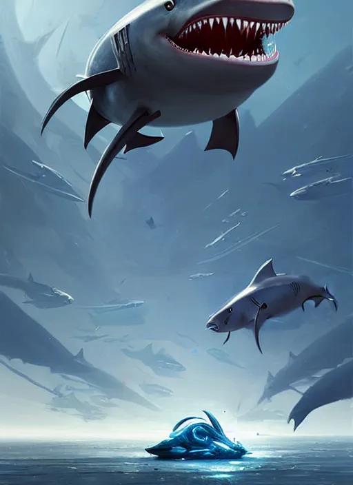 Image similar to epic futuristic baby shark war machine highly detailed, digital painting, concept art, smooth, sharp focus, illustration, art by greg rutkowski