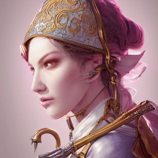 Image similar to studio portrait of neutral good colorful female cleric bard healer as absurdly beautiful, elegant, young sensual pretty woman, ultrafine hyperrealistic detailed face illustration by kim jung gi, irakli nadar, intricate linework, sharp focus, bright colors, matte, octopath traveler, final fantasy, unreal engine highly rendered, global illumination, radiant light, intricate environment