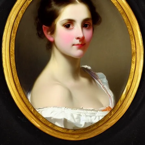 Image similar to beautiful portrait of a young woman with gentle eyes by franz xaver winterhalter, circa 1 8 6 3