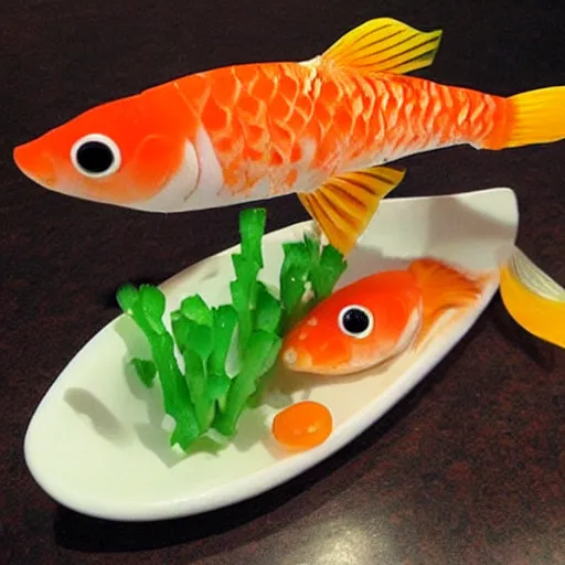 Image similar to goldfish made out of sushi