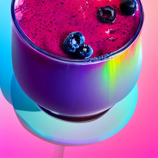 Image similar to raspberry, blueberry, vanilla smoothie, intricate complexity, inverted neon rainbow drip paint, trending on art station, photoreal, 8 k, octane render