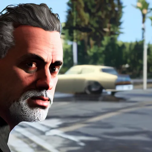 Image similar to jordan peterson in gta v 50mm dslr, f/5.6