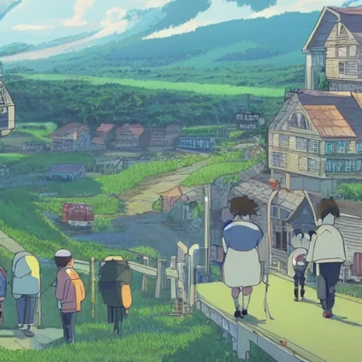 Prompt: animated movie scene portraying remote startup life in the new miyazaki film