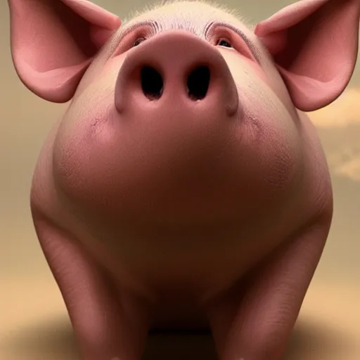 Image similar to An pig smiling into the camera, portrait, artstation, realistic, highly detailed, bokeh, by Alex Flores