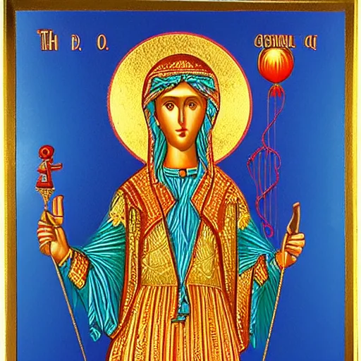 Image similar to the goddess of the balloon ascent, byzantine icon