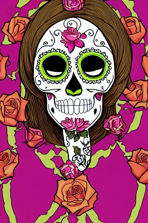 Prompt: Illustration of a sugar skull day of the dead girl, art by matt bors