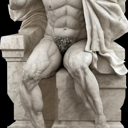 Prompt: The Hellenic marble sculpture of Bernie Sanders is a realistic representation of human anatomy, perfect anatomy, detailed sculpture, and has chiseled muscles that resemble God's.