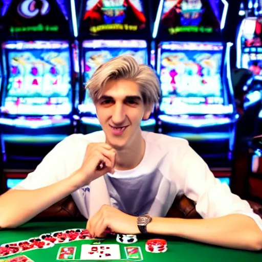 Image similar to handsome xqc gambling : : realistic : : 1 dslr : : 1 - - quality 2