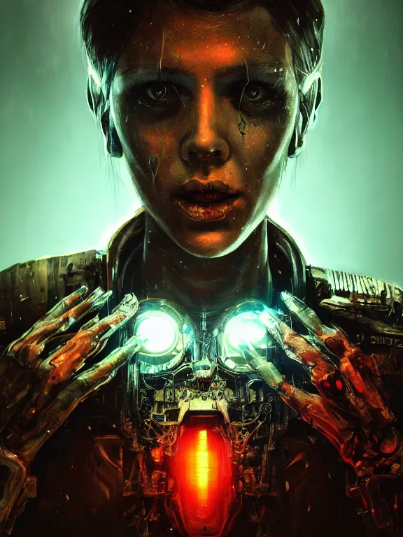 Prompt: portrait art of 8k ultra realistic retro futuristic zombie, lens flare, atmosphere, glow, detailed,intricate,blade runner, cybernetic, full of colour, cinematic lighting, trending on artstation, 4k, hyperrealistic, focused, extreme details,unreal engine 5, cinematic, masterpiece, art by ayami kojima, giger