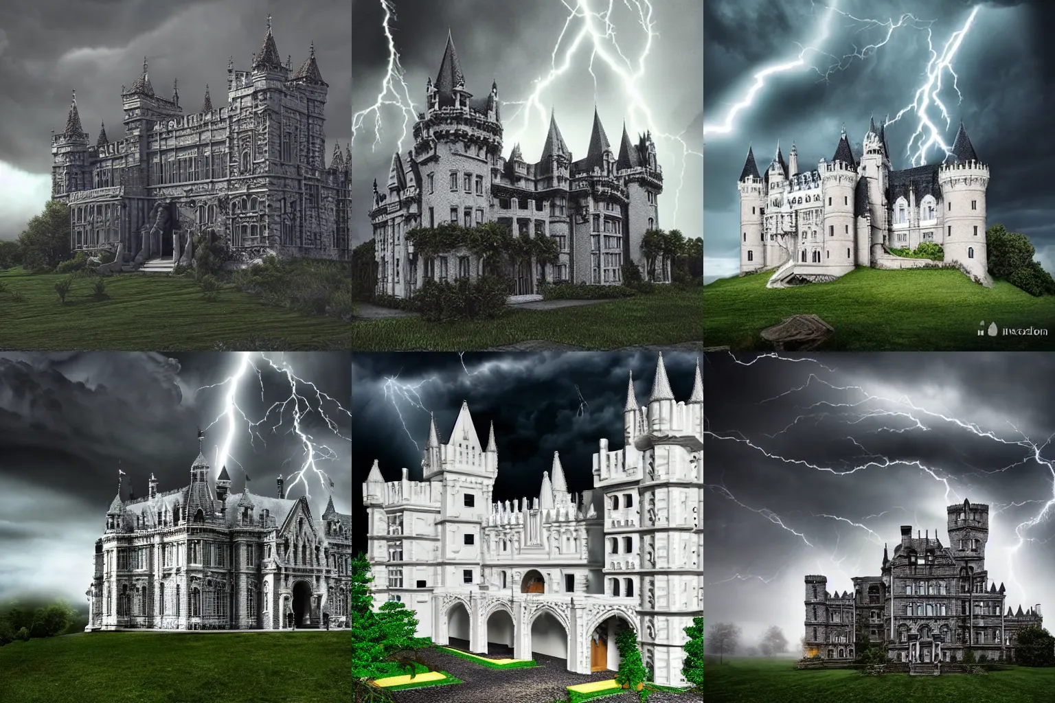 Prompt: A extremely highly detailed majestic hi-res beautiful, highly detailed white brick immaculate castle in black scary storm clouds high detail,ethereal, dramatic lightning, rim light, hyperrealistic, photorealistic, octante render, elegant, cinematic, high textures, hyper sharp, 8k, insanely detailed and intricate, graphic design, cinematic atmosphere, hypermaximalist, hyper realistic, super detailed, 4k HDR hyper realistic high quality smiling by Michelangelo Merisi da Caravaggio,