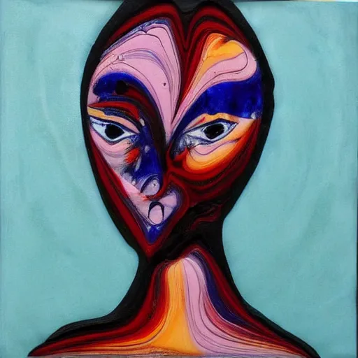 Prompt: abstract sculpture of beautiful female face and marbling liquifying acrylic painting