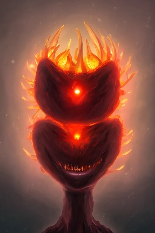 Image similar to a glowing humanoid figure tulip monster with large glowing eyes, highly detailed, digital art, sharp focus, trending on art station, plant, anime art style