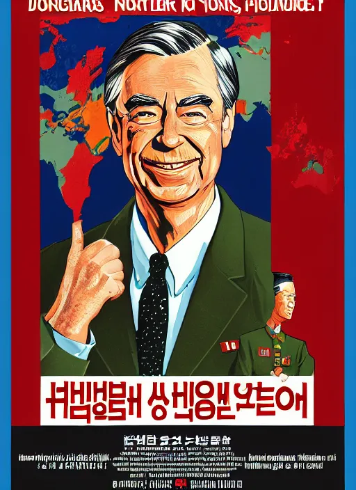 Image similar to propaganda poster mr rogers as dictator of north korea, 8 k, trending on artstation